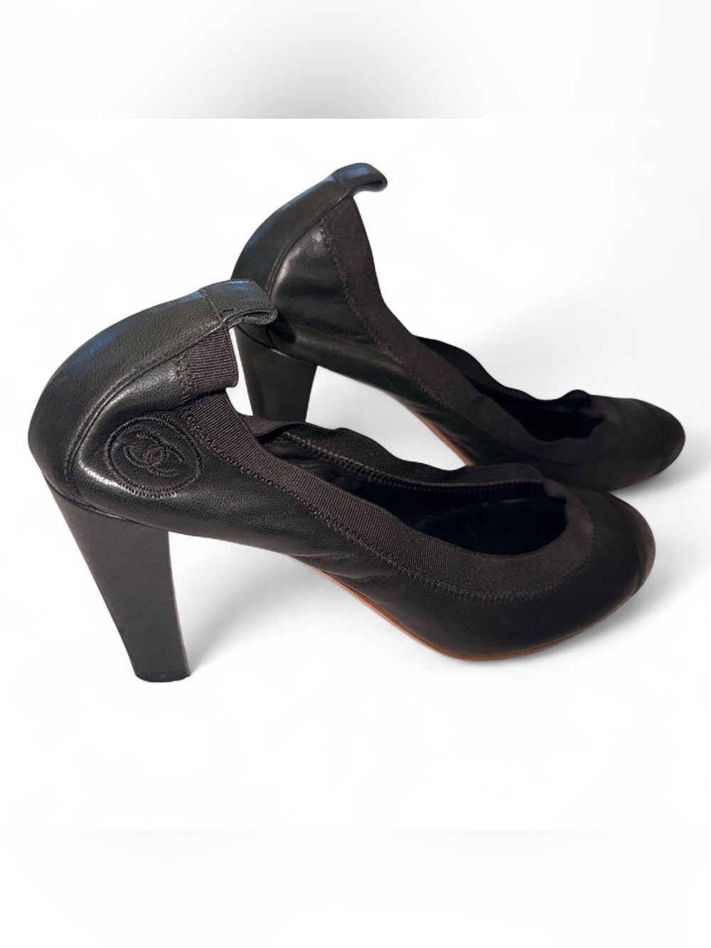CHANEL Vintage Black Leather Ballet-Style Pumps | CC Logo Stitching | EU 39